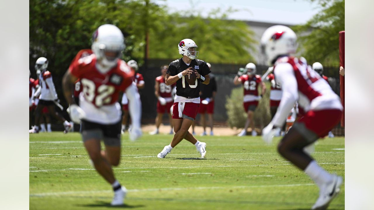 Arizona Cardinals wide receiver Greg Dortch runs with the football during  OTA practice at the NFL football team's training facility Thursday, June 1,  2023, in Tempe, Ariz. (AP Photo/Ross D. Franklin Stock