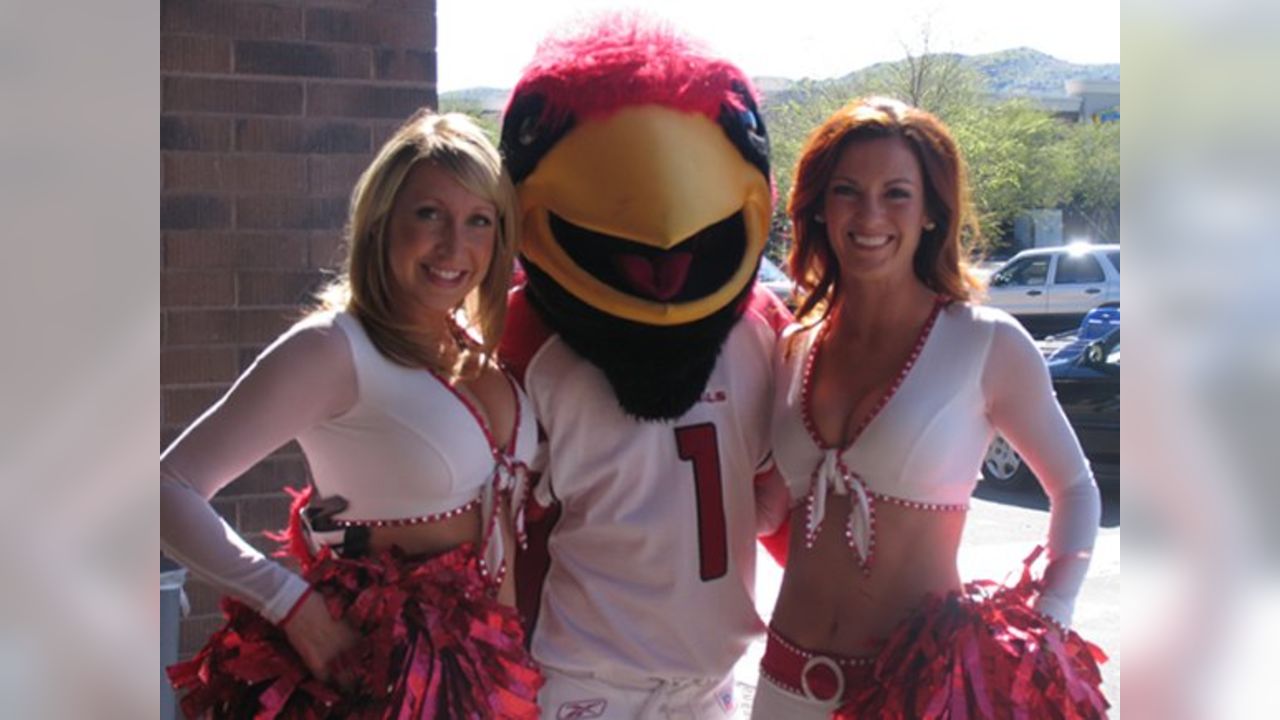 Arizona Cardinals Mascot Big Red playing softball.