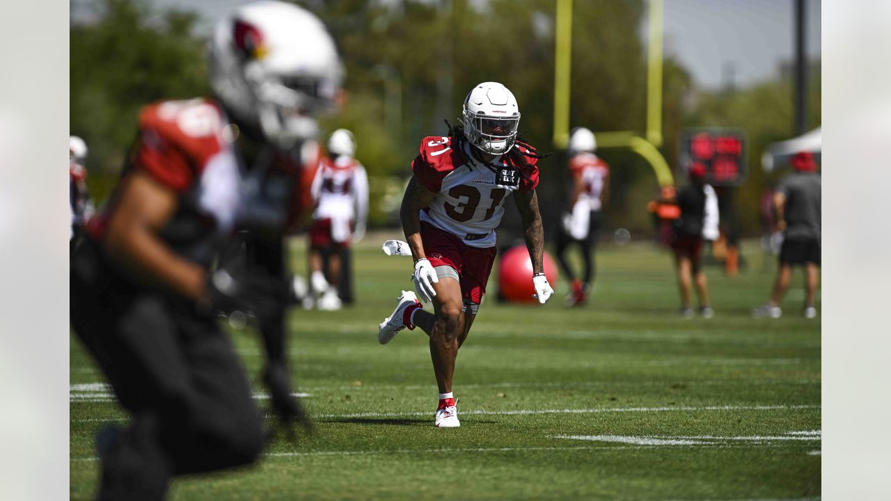 Arizona Cardinals defensive JuJu Hughes (36), Kris Boyd (29) and