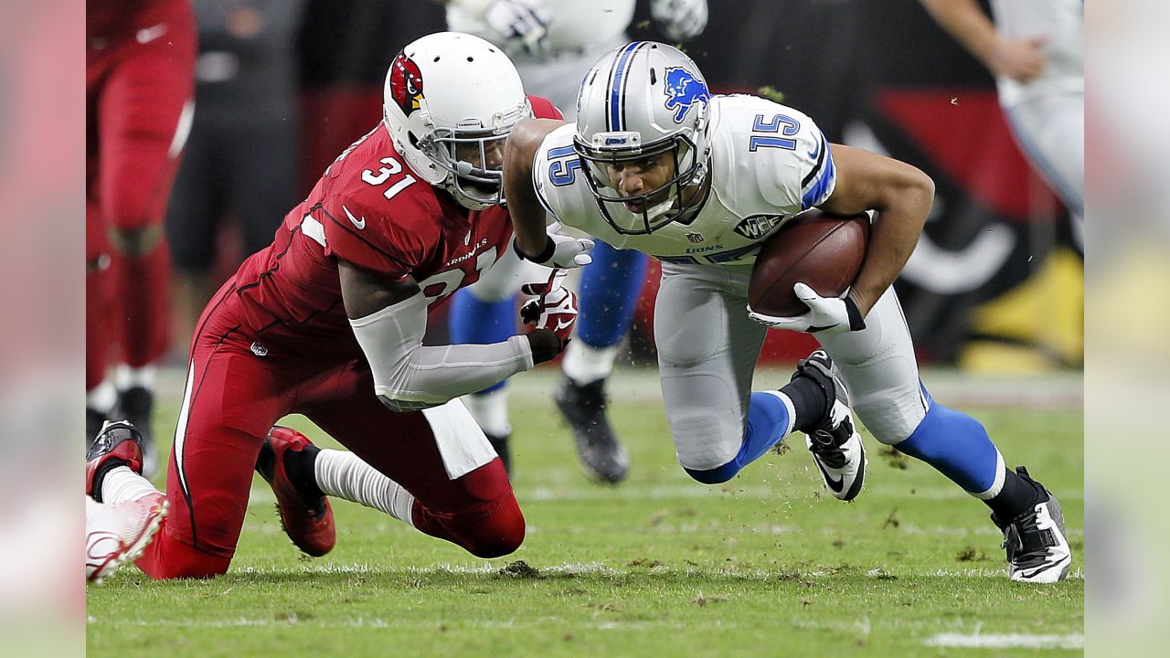 Arizona Cardinals' Fred Wakefield (87) and Detroit Lions Ernie Sims (80)  are separated by line judge Ron Marinucci during the second quarter of  their football game Sunday, Nov. 19, 2006, in Glendale