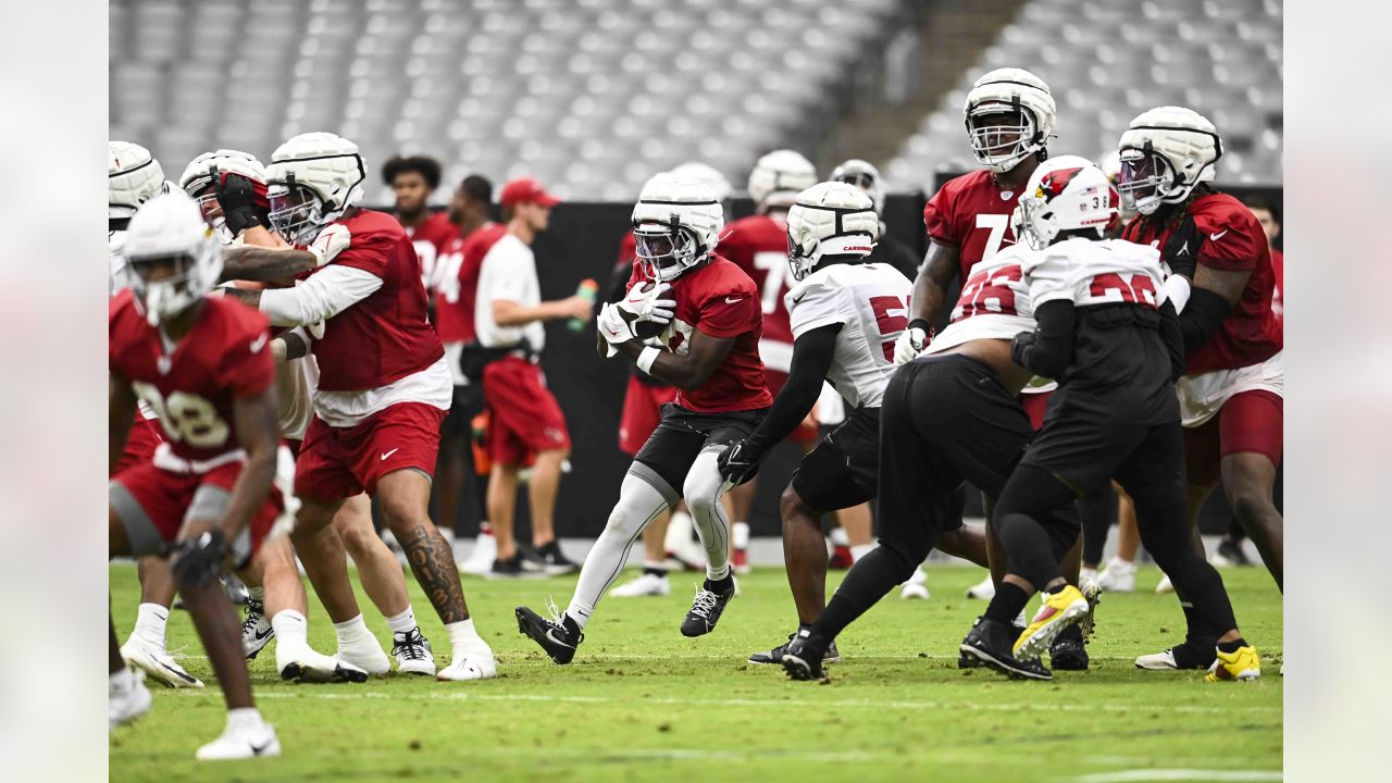 Arizona Cardinals wide receiver Davion Davis runs a passing route during  NFL football training camp practice at State Farm Stadium Saturday, July 29,  2023, in Glendale, Ariz. (AP Photo/Ross D. Franklin Stock