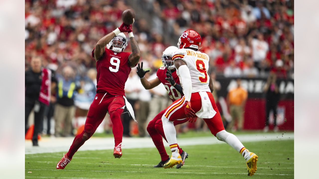 Kansas City Chiefs quarterback Patrick Mahomes (15) walks off the field  before their NFL football game against the Arizona Cardinals Sunday, Sept.  11, 2022, in Glendale, Ariz. Kansas City won 44-21 over