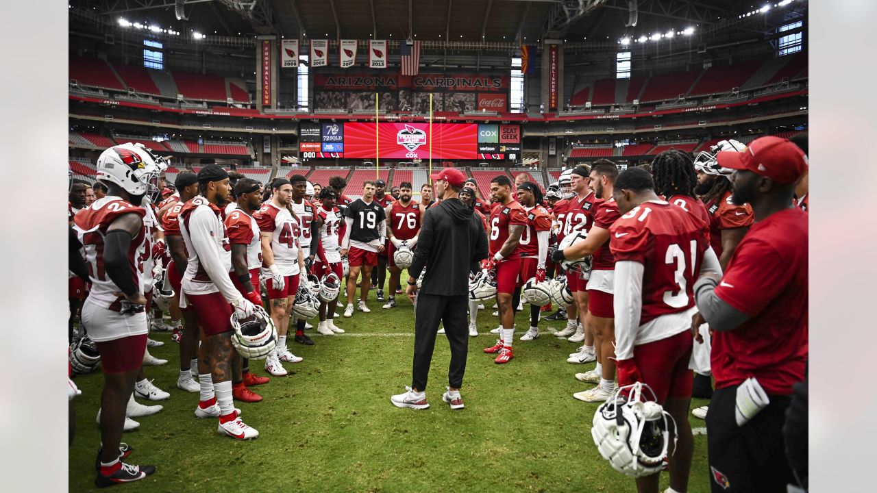 An Arizona Cardinals fan waves a flag during NFL football training camp  Saturday, July 29, 2023, in Glendale, Ariz. (AP Photo/Ross D. Franklin  Stock Photo - Alamy