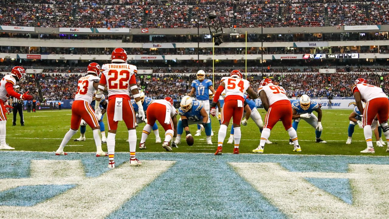 Fans cheer before an NFL football game between the Los Angeles Chargers and  the Kansas City Chiefs Monday, Nov. 18, 2019, in Mexico City. (AP  Photo/Rebecca Blackwell Stock Photo - Alamy