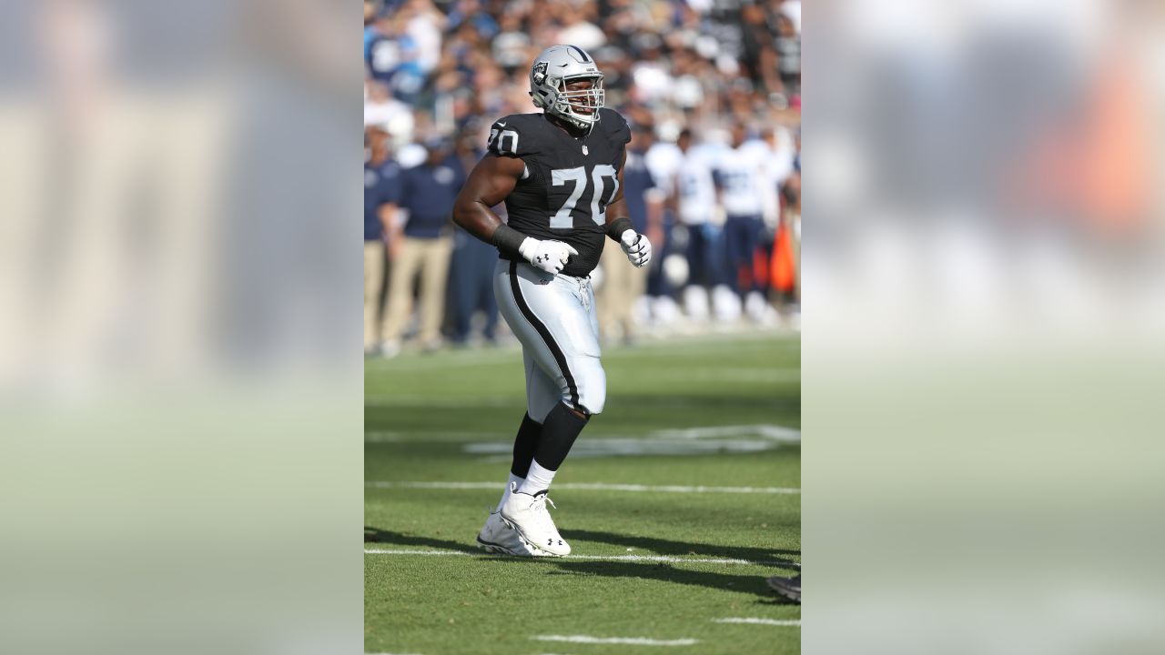 Oakland Raiders tackle Donald Penn (72) is introduced before an NFL football  game against the Indianapolis Colts in Oakland, Calif., Saturday, Dec. 24,  2016. (AP Photo/Tony Avelar)