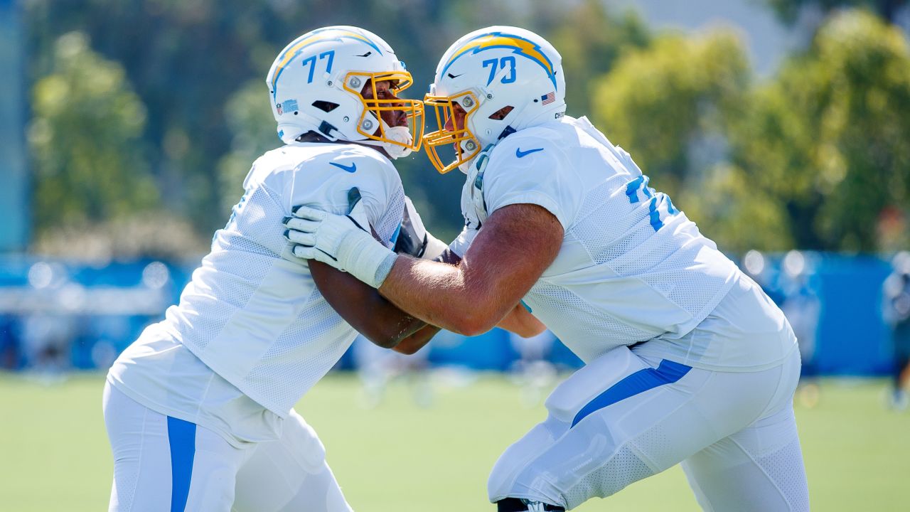 Los Angeles Chargers edge defender Uchenna Mwosu (42) speaks to the media  after training camp on Tuesday, Aug 17, 2021, in Costa Mesa, Calif. (Dylan  S Stock Photo - Alamy