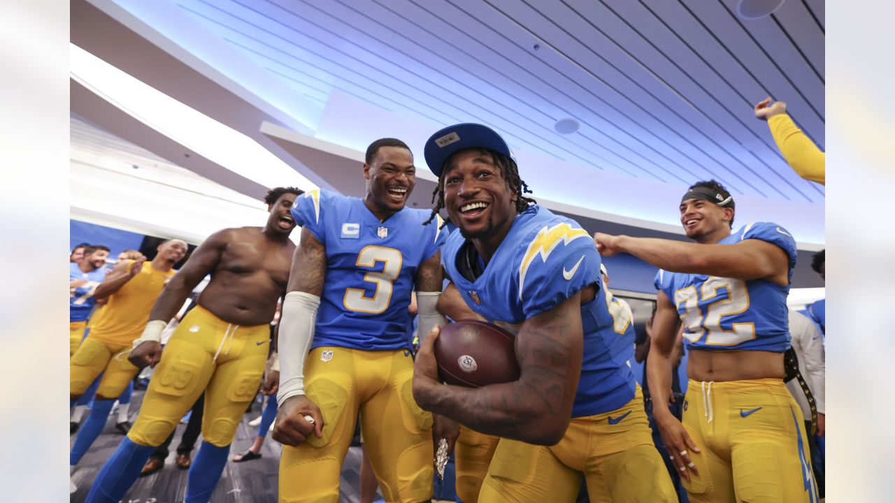 Los Angeles Chargers safety Derwin James Jr. (3) in action during an NFL  football game against the Las Vegas Raiders, Sunday, September 11, 2022 in  Inglewood, Calif. The Chargers defeated the Raiders