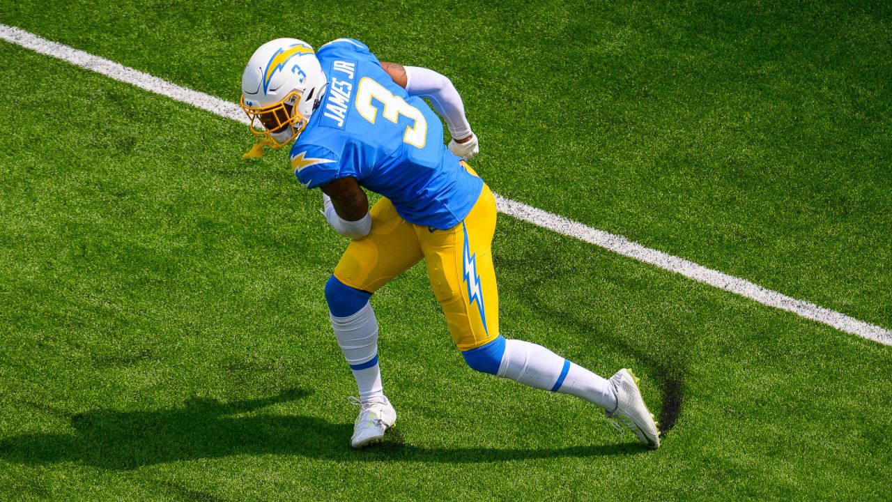 Los Angeles Chargers safety Derwin James Jr. (3) in action during an NFL  football game against the Las Vegas Raiders, Sunday, September 11, 2022 in  Inglewood, Calif. The Chargers defeated the Raiders