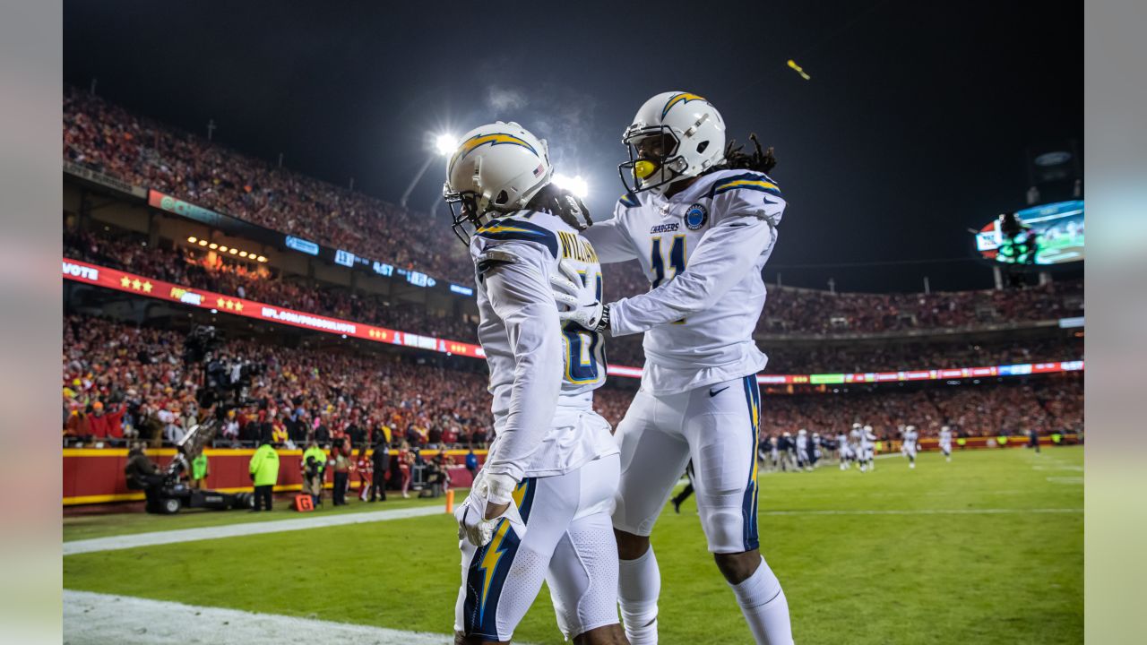 Los Angeles Chargers wide receiver Mike Williams (81) celebrates his  touchdown against the Kansas City Chiefs during an NFL football game,  Thursday, Sept. 15, 2022 in Kansas City, Mo. (AP Photo/Reed Hoffmann