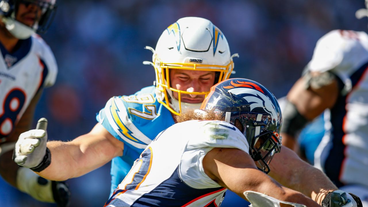 Los Angeles Chargers Philip Rivers throws a pass against the Denver Broncos  in the second half at the StubHub Center in Carson, California on October  22, 2017. There were more Broncos fans