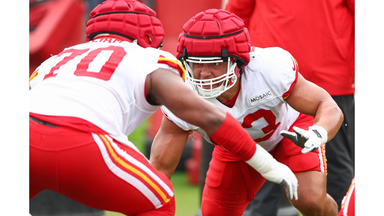 Kansas City Chiefs cornerback Trent McDuffie catches a ball during NFL  football training camp Friday, Aug. 4, 2023, in St. Joseph, Mo. (AP  Photo/Charlie Riedel Stock Photo - Alamy