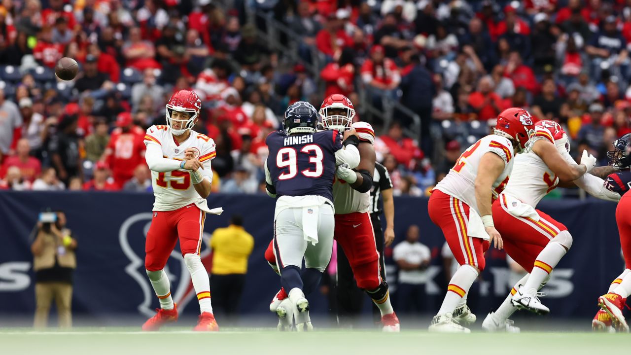 Kansas City Chiefs defensive end George Karlaftis (56) and guard Nick  Allegretti (73) leave the field after an NFL football game against the  Jacksonville Jaguars, Sunday, Sept. 17, 2023, in Jacksonville, Fla. (