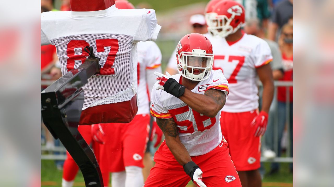 December 13, 2015: Kansas City Chiefs inside linebacker Derrick Johnson  (56) during the NFL game between the San Diego Chargers and the Kansas City  Chiefs at Arrowhead Stadium in Kansas City, MO