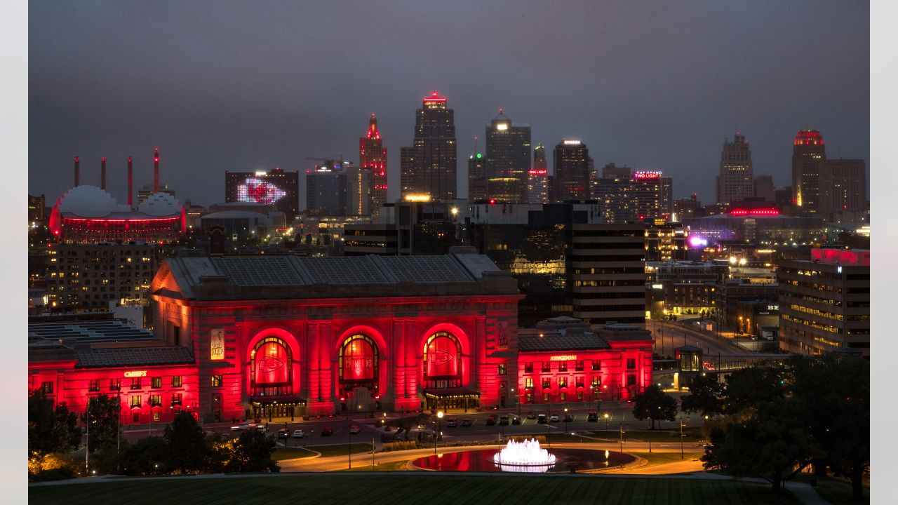 Kansas City lights buildings in red for KC Chiefs Super Bowl