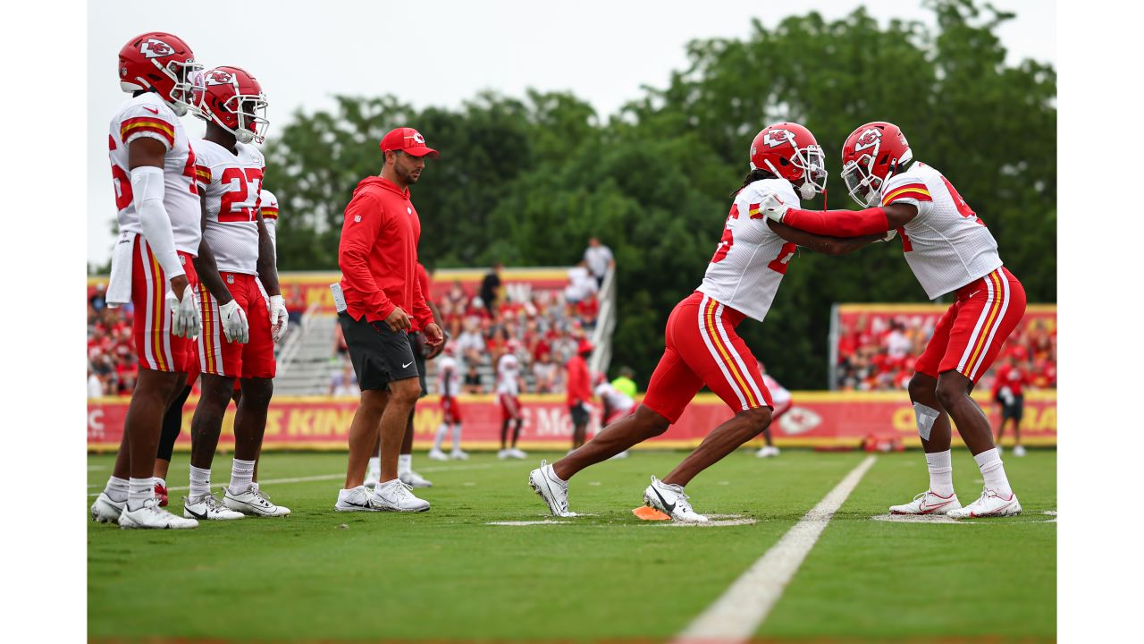 Kansas City Chiefs cornerback Trent McDuffie catches a ball during NFL  football training camp Friday, Aug. 4, 2023, in St. Joseph, Mo. (AP  Photo/Charlie Riedel Stock Photo - Alamy