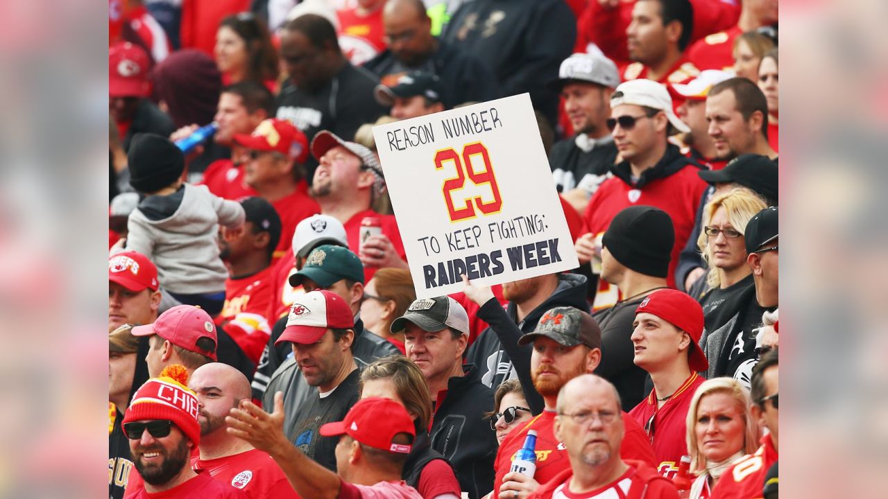 Las Vegas Raiders vs. Kansas City Chiefs. Fans support on NFL Game.  Silhouette of supporters, big screen with two rivals in background Stock  Photo - Alamy