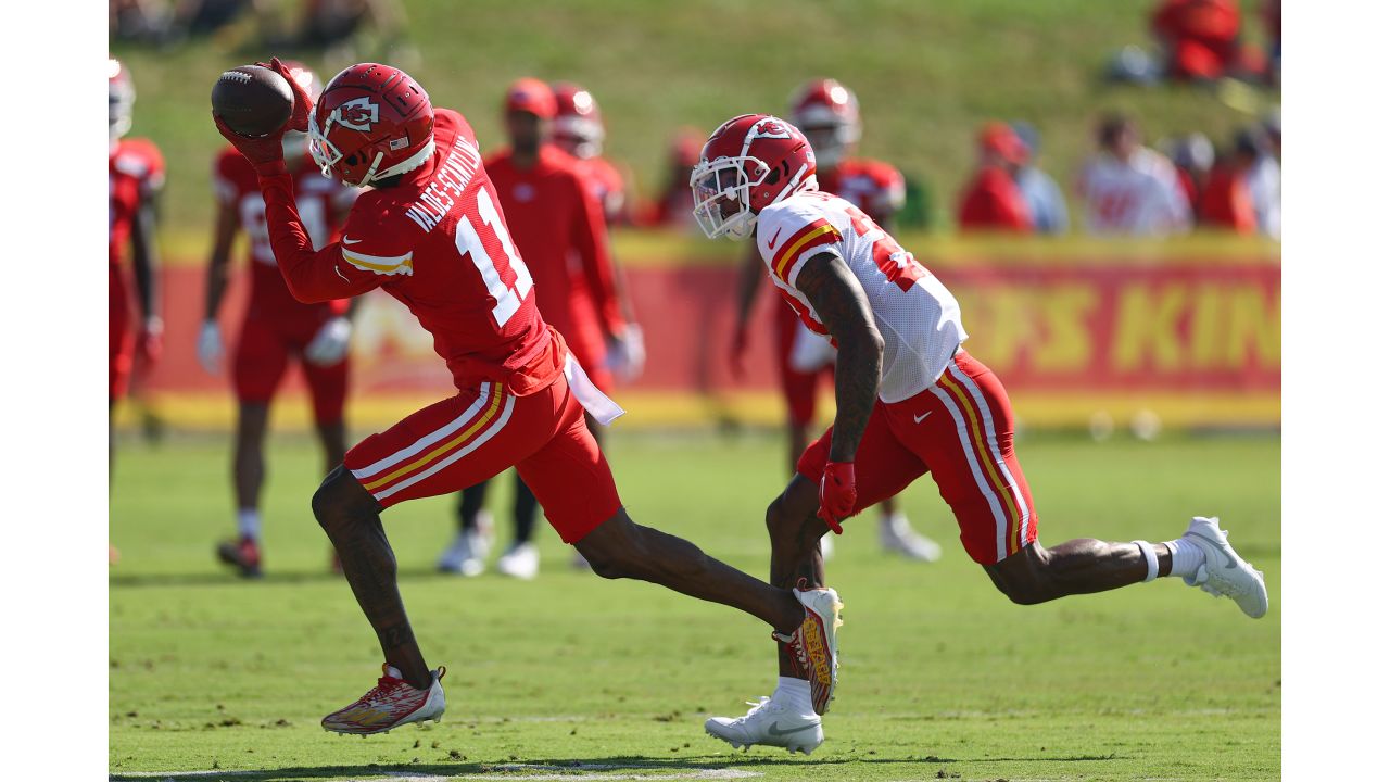 Kansas City Chiefs running back Jerrion Ealy runs the ball during NFL  football training camp Saturday, July 29, 2023, in St. Joseph, Mo. (AP  Photo/Charlie Riedel Stock Photo - Alamy