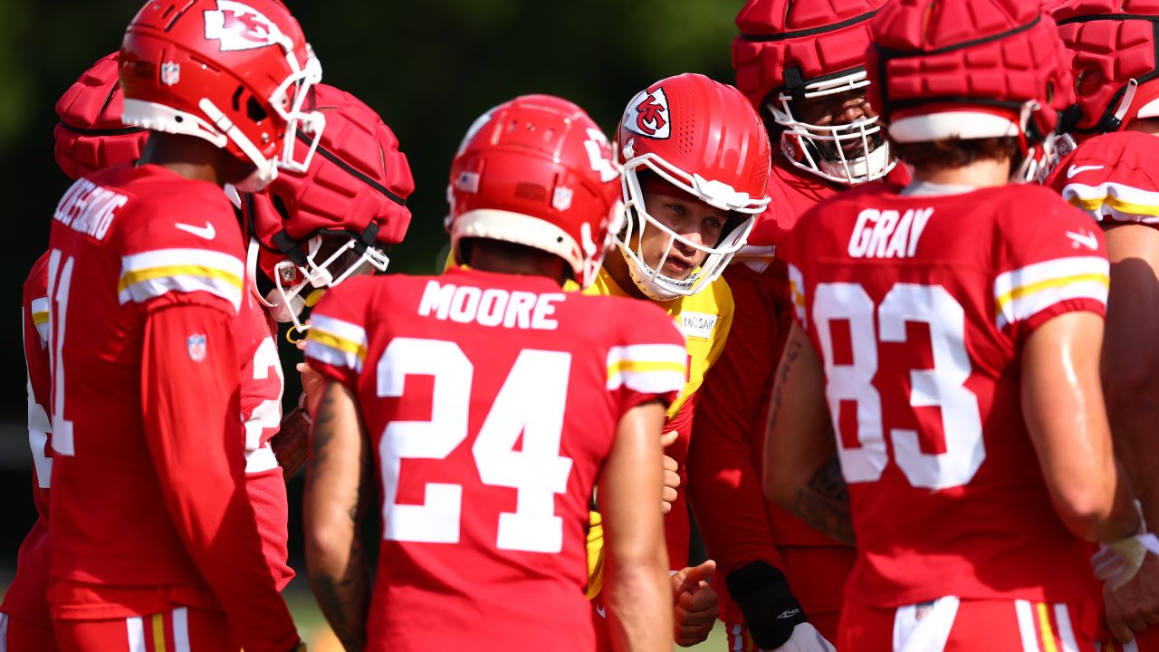 Kansas City Chiefs cornerback Trent McDuffie catches a ball during NFL  football training camp Friday, Aug. 4, 2023, in St. Joseph, Mo. (AP  Photo/Charlie Riedel Stock Photo - Alamy