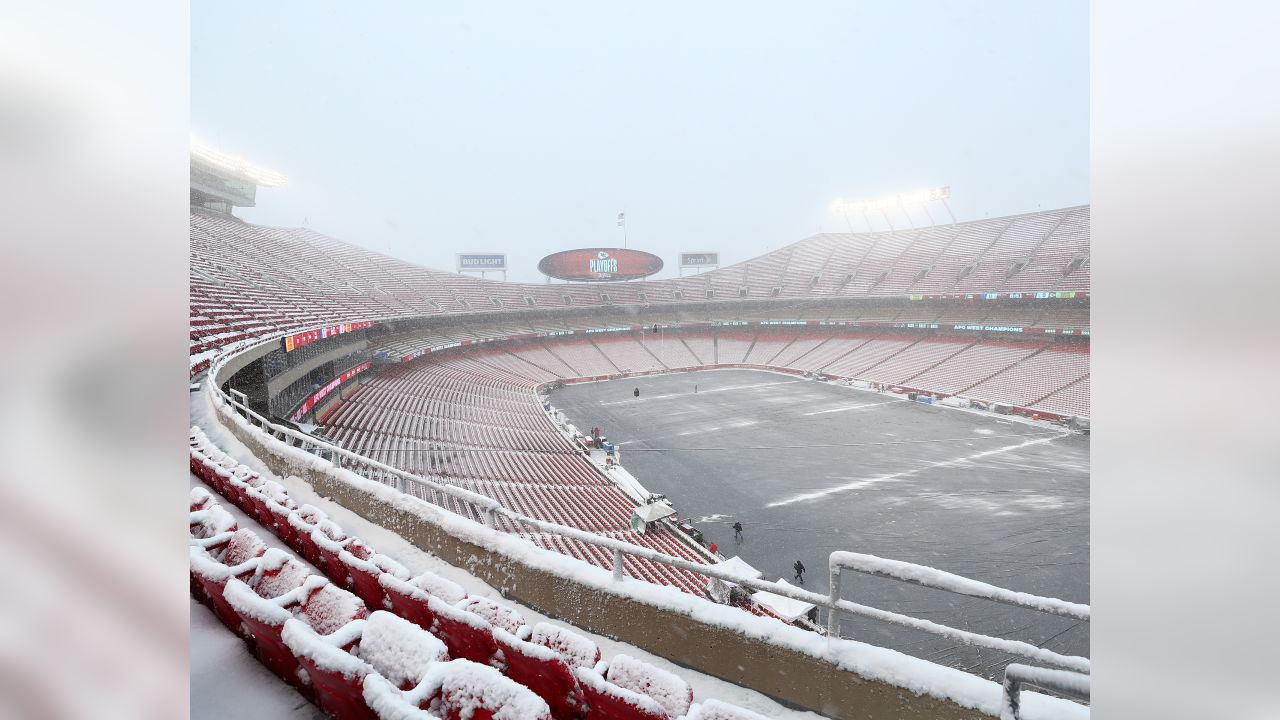 Arrowhead Stadium is covered in snow ahead of Chiefs-Colts