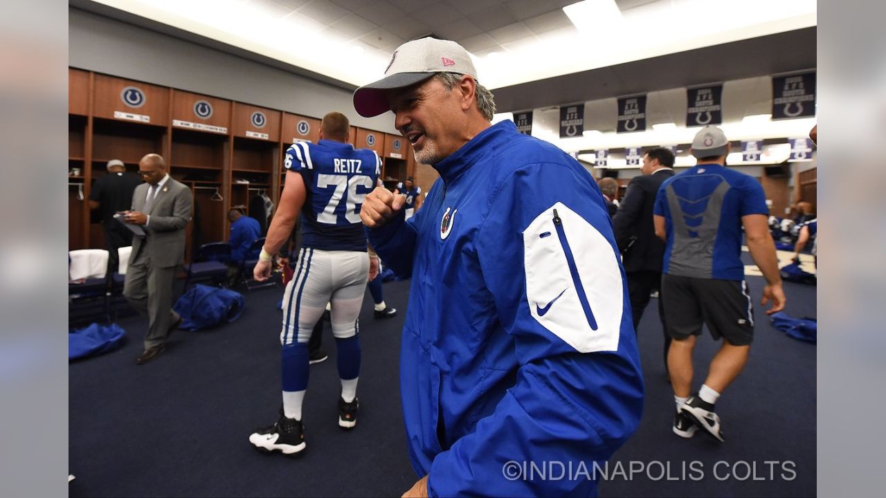 Andrew Luck shows Matt Hasselbeck how he draws defenders offside