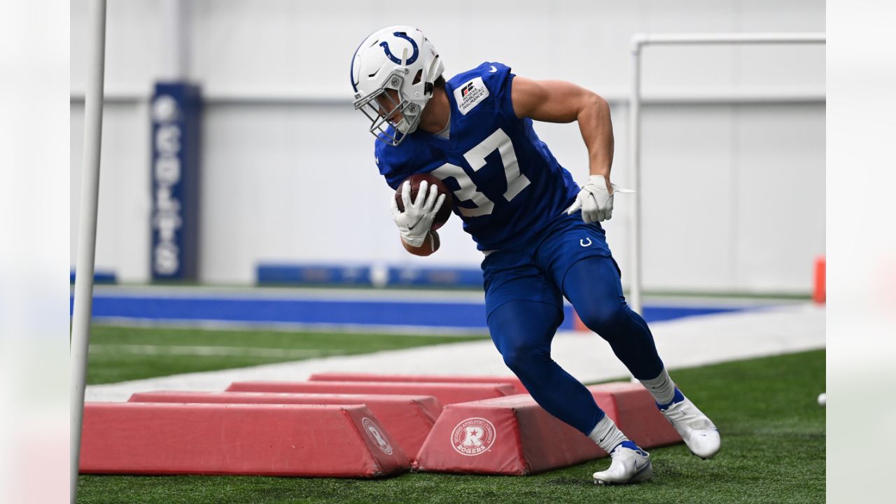 Indianapolis Colts running back Jake Funk (37) scores against the Buffalo  Bills during the first half