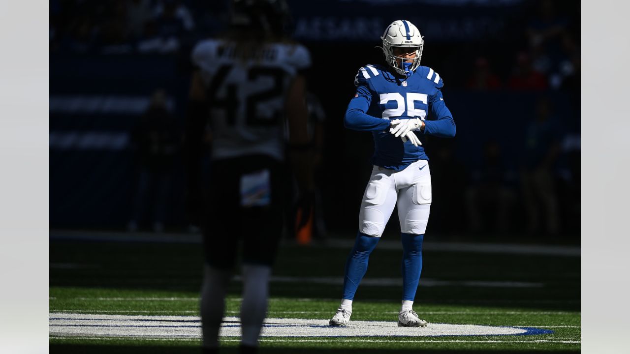 Indianapolis Colts defensive back Rodney Thomas II (25) looks to the  sidelines during an NFL football game against the Jacksonville Jaguars,  Sunday, Oct. 16, 2022, in Indianapolis. (AP Photo/Zach Bolinger Stock Photo  - Alamy