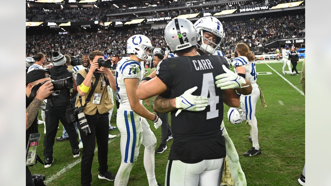 Jeff Saturday and Edgerrin James celebrate Colts win over Raiders