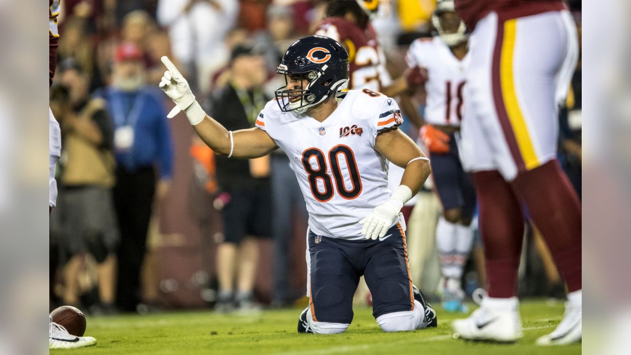 Chicago Bears tight end Trey Burton runs a route against the Washington  Redskins during the first half of an NFL football game Monday, Sept. 23,  2019, in Landover, Md. (AP Photo/Julio Cortez