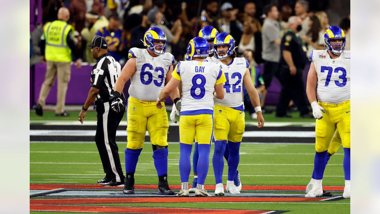 Los Angeles Rams place kicker Matt Gay kicks a field goal from the hold of  Rams punter Riley Dixon (11) during the first half of an NFL football game  against the Kansas