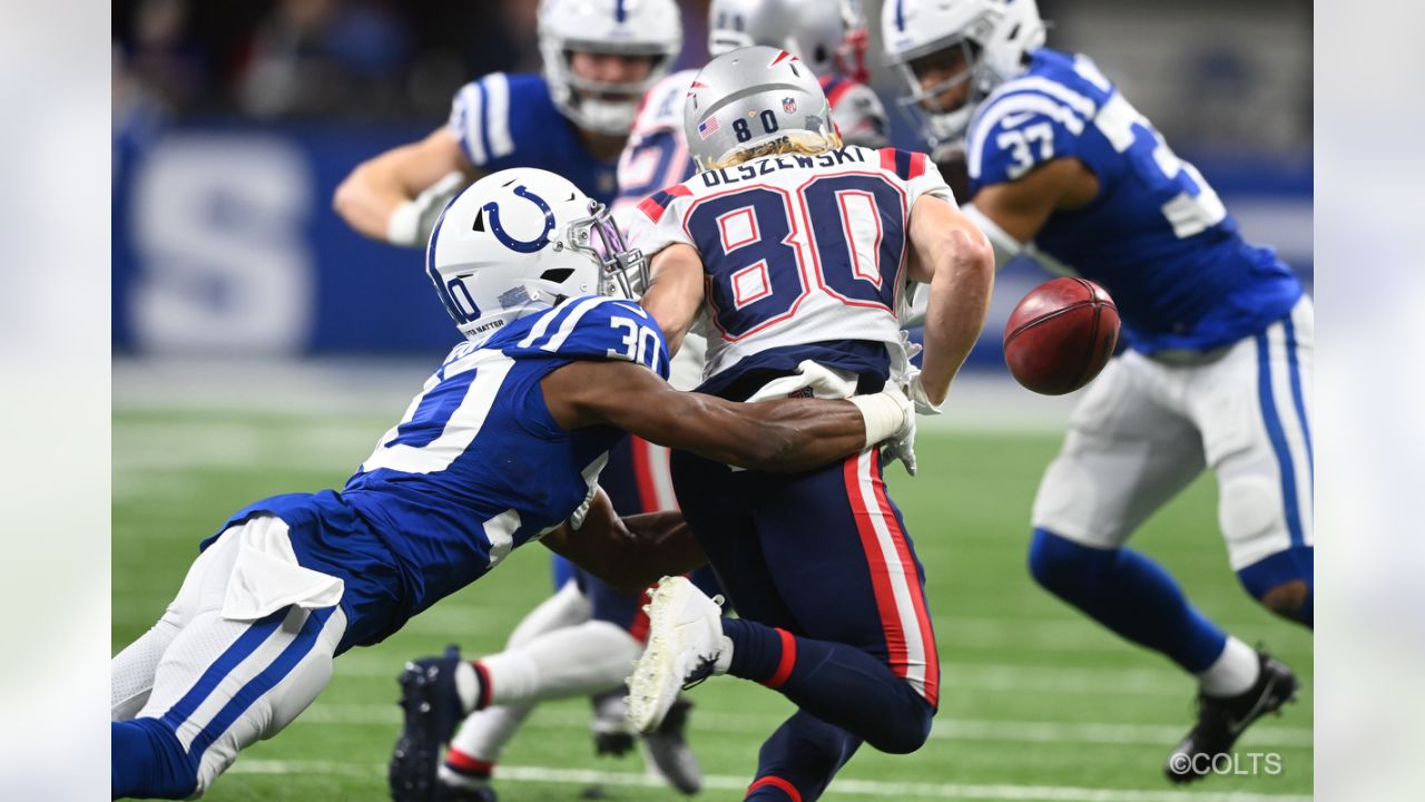 Indianapolis Colts safety George Odum (30) drops into coverage during an  NFL football game against the Tampa Bay Buccaneers, Sunday, Nov. 28, 2021,  in Indianapolis. (AP Photo/Zach Bolinger Stock Photo - Alamy