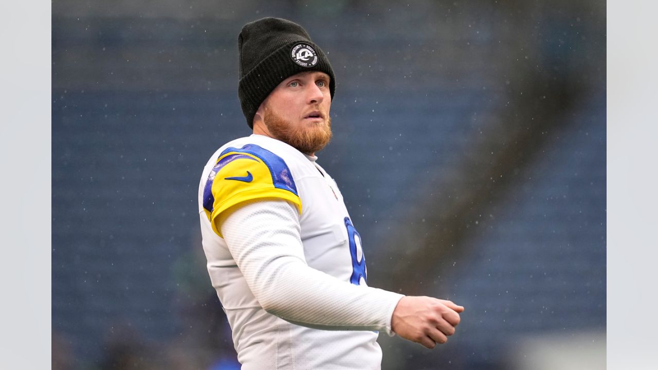 Los Angeles Rams place kicker Matt Gay (8) warms up before an NFL