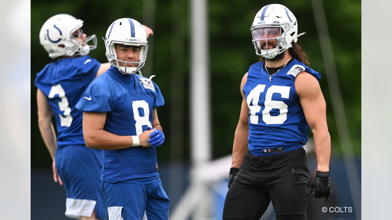 Indianapolis Colts quarterback Sam Ehlinger throws during practice at NFL  team's football training camp in Westfield, Ind., Wednesday, July 26, 2023.  (AP Photo/Michael Conroy Stock Photo - Alamy