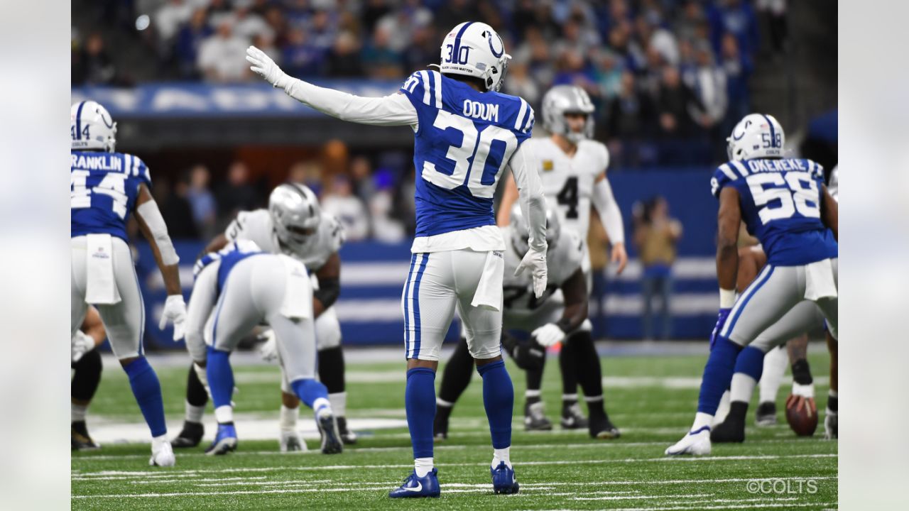 Indianapolis Colts safety George Odum (30) drops into coverage during an  NFL football game against the Tampa Bay Buccaneers, Sunday, Nov. 28, 2021,  in Indianapolis. (AP Photo/Zach Bolinger Stock Photo - Alamy