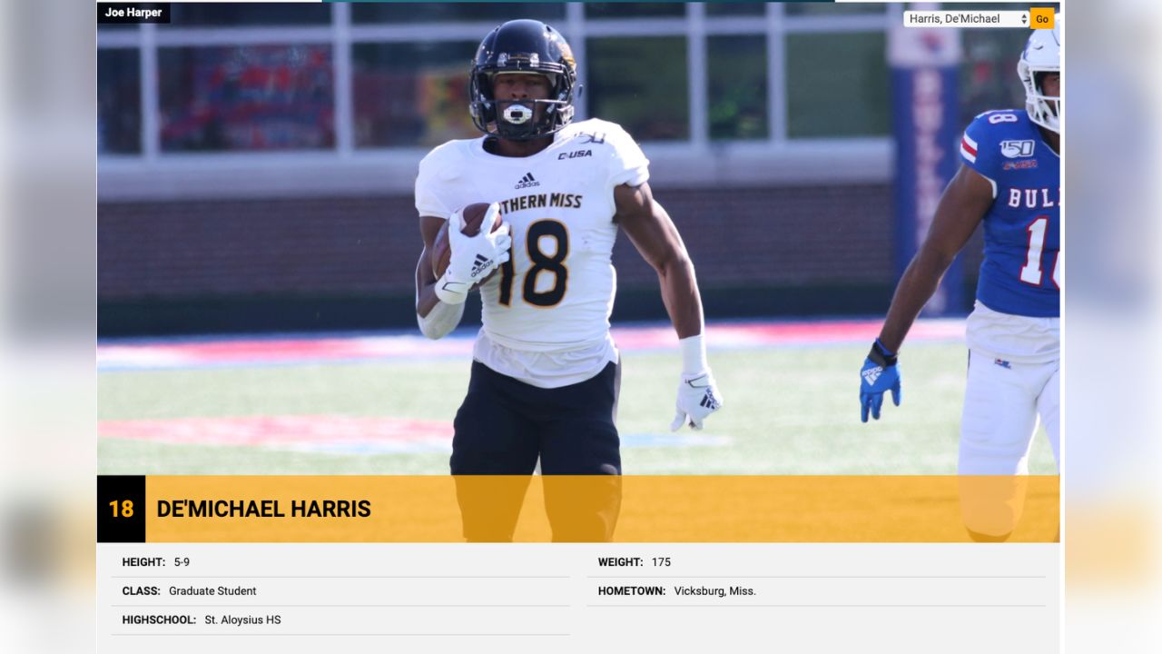 Southern Mississippi wide receiver De'Michael Harris (18) runs to