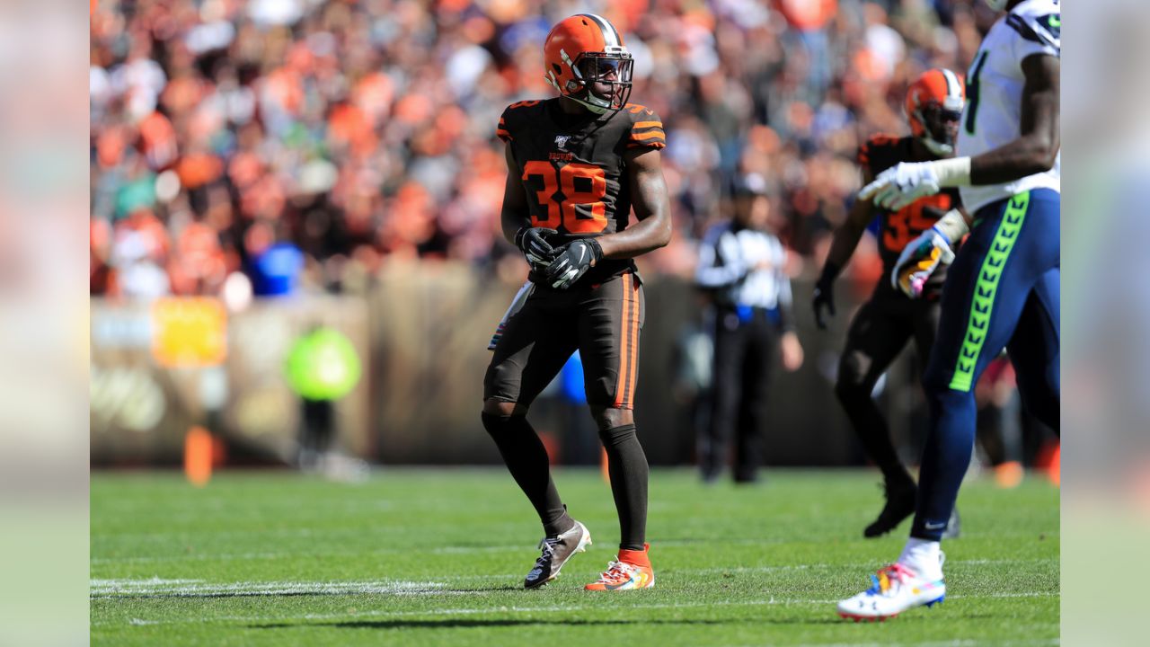 Cleveland Browns defensive back T.J. Carrie is introduced before