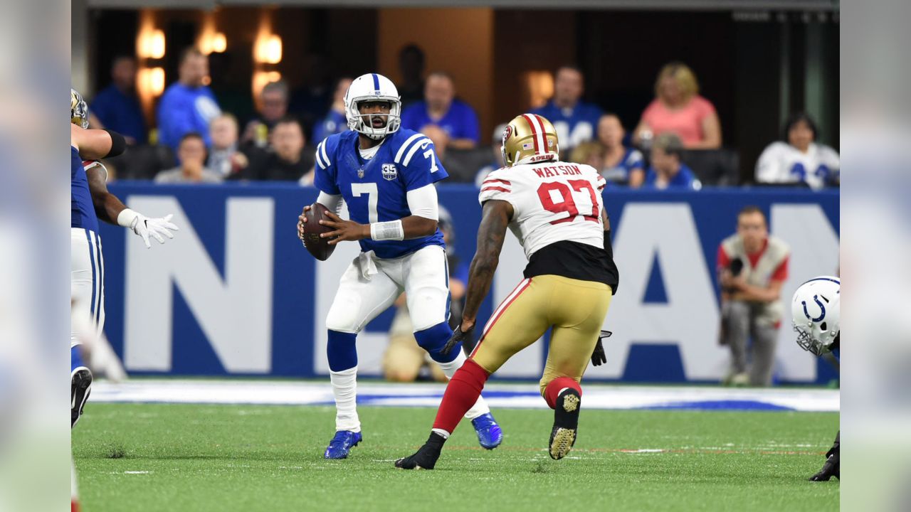 San Francisco 49ers cornerback D.J. Reed (40) warms up before an NFL  preseason football game against the Indianapolis Colts in Indianapolis,  Saturday, Aug. 25, 2018. (AP Photo/Michael Conroy Stock Photo - Alamy