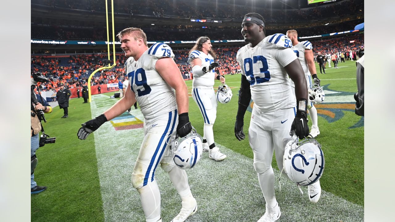 INDIANAPOLIS, IN - NOVEMBER 20: Indianapolis Colts Defensive Tackle Eric  Johnson (93) reacts after r