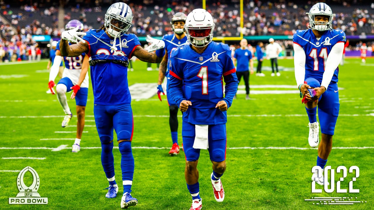 Players for the NFC compete in the Move the Chains event at the NFL Pro Bowl,  Sunday, Feb. 5, 2023, in Las Vegas. (AP Photo/John Locher Stock Photo -  Alamy