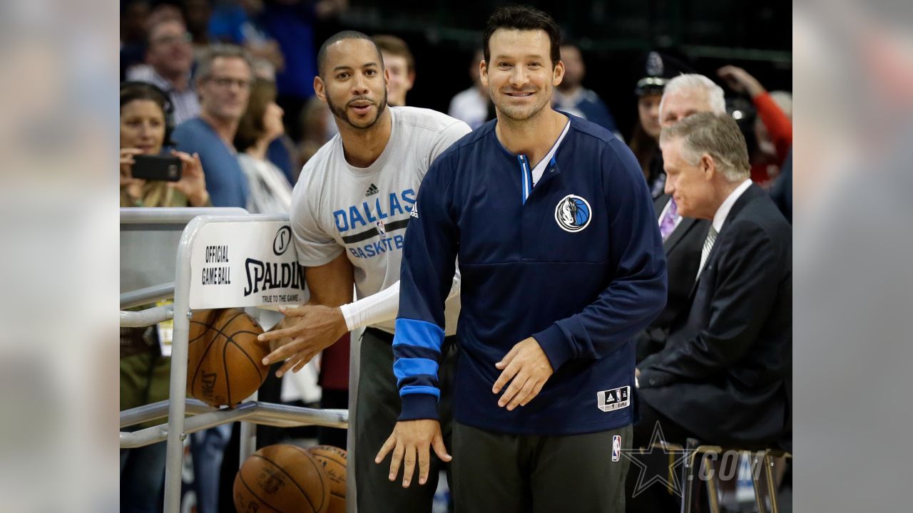 Tony Romo suits up in Dallas Mavericks uniform ahead of Tuesday's game