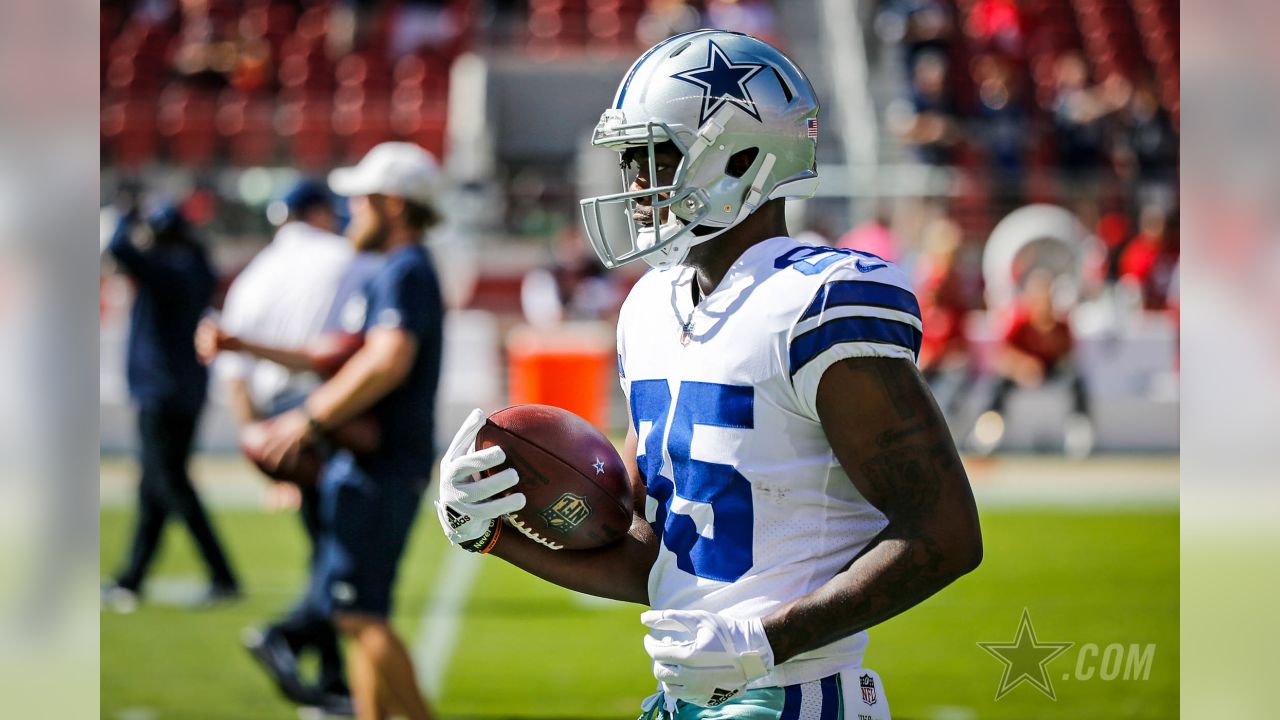 Wide receiver (85) Noah Brown of the Dallas Cowboys warms up