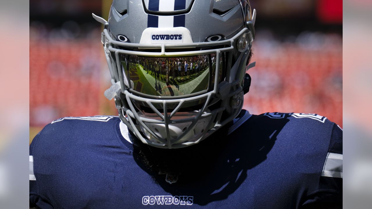 IRVINE, CALIFORNIA - SEPTEMBER 6, 2019: Football helmets of the Dallas  Cowboys vs Washington Redskins, Week 2 opponents in the NFL 2019 Season  Stock Photo