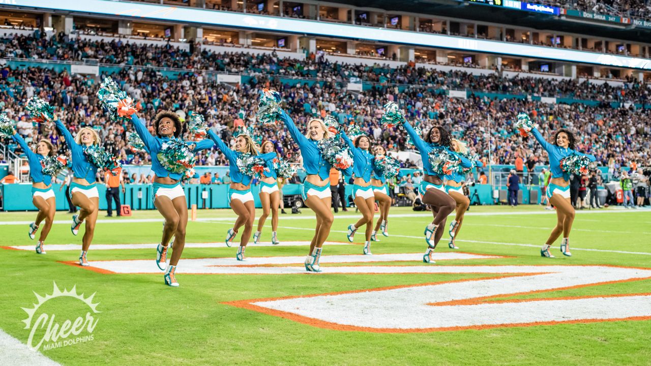 Miami Dolphins cheerleaders perform on the field during an NFL