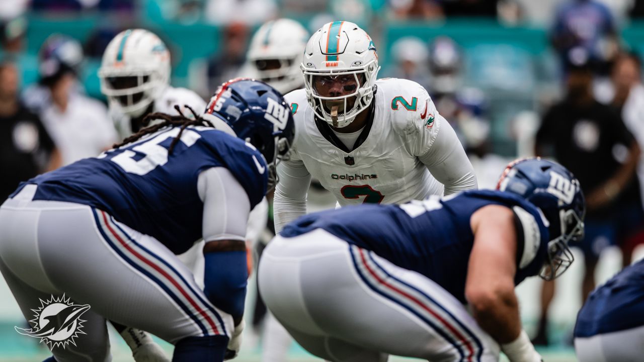 Miami Dolphins linebacker Bradley Chubb (2) runs a paly during an NFL  football game between the