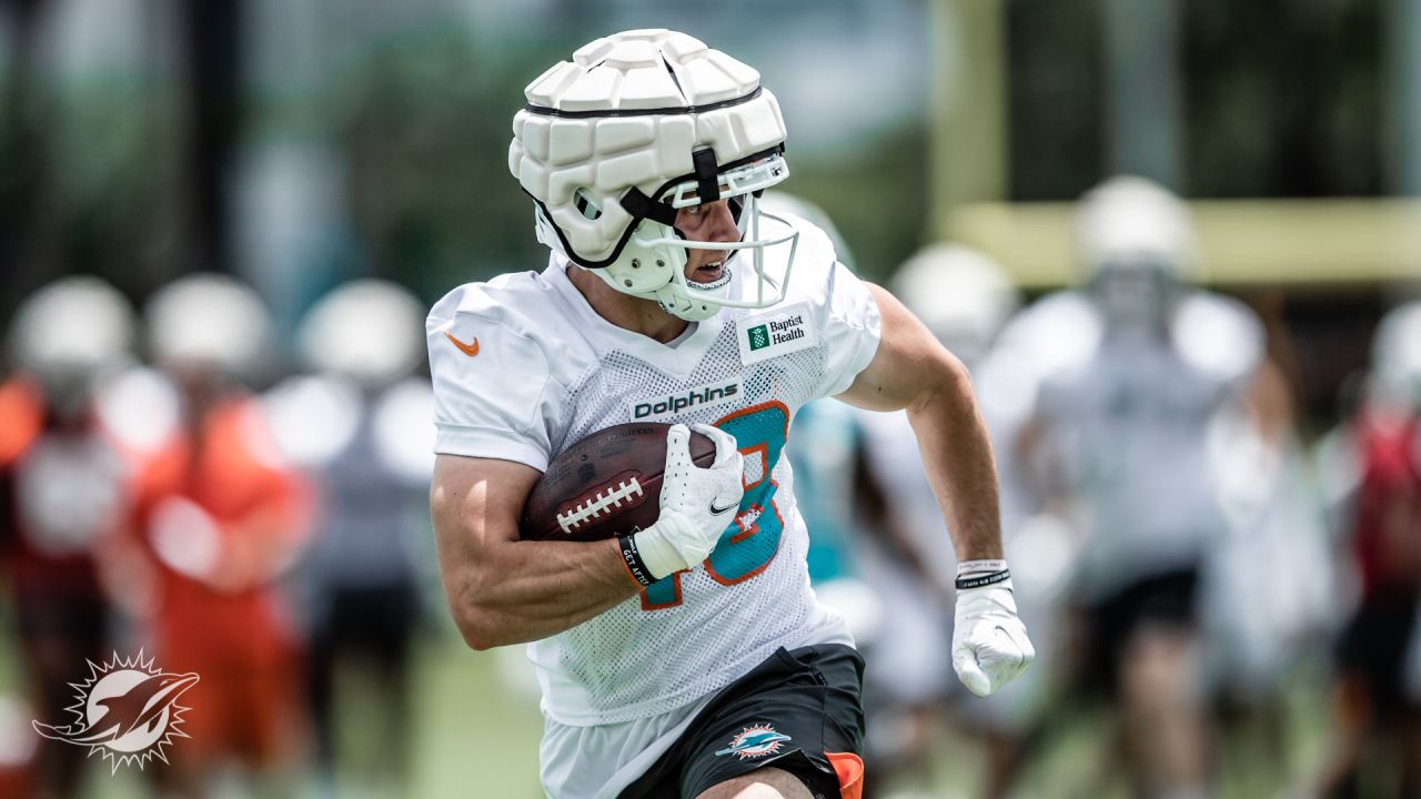 Miami Dolphins tight ends Hunter Long (84) and Durham Smythe (81