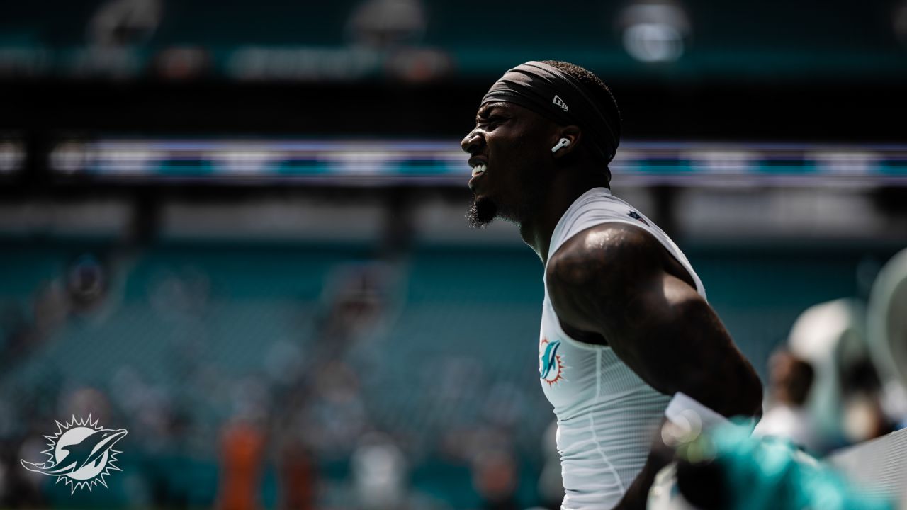 Miami Dolphins cornerback Kader Kohou (4) does drills during