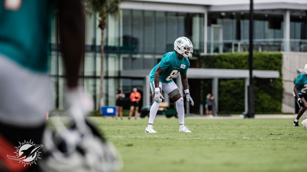 Miami Dolphins safety Jevon Holland (8) runs during an NFL