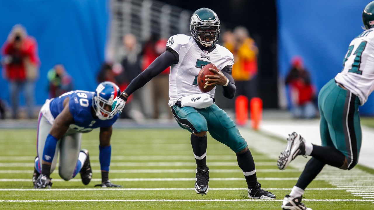 Philadelphia Eagles Michael Vick stands on the sidelines in the first  quarter against the New York Giants at New Meadowlands Stadium in week 15  of the NFL in East Rutherford, New Jersey