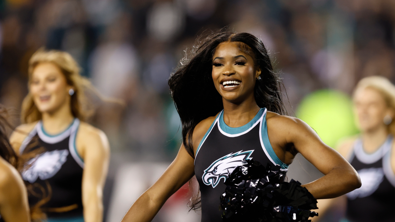 PHILADELPHIA, PA - NOVEMBER 27: General view of Philadelphia Eagles  cheerleaders during the National Football League game between the Green Bay  Packers and Philadelphia Eagles on November 27, 2022 at Lincoln Financial