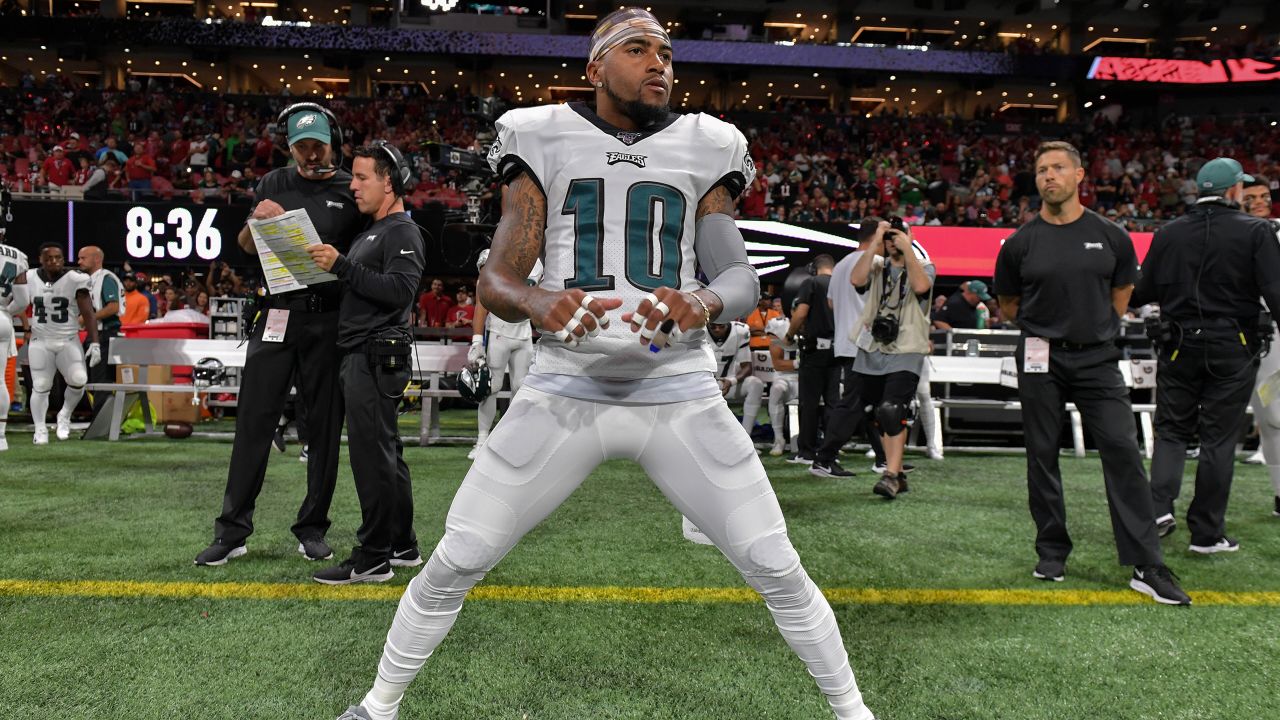 DeVonta Smith wore a DeSean Jackson t-shirt during pregame warmups