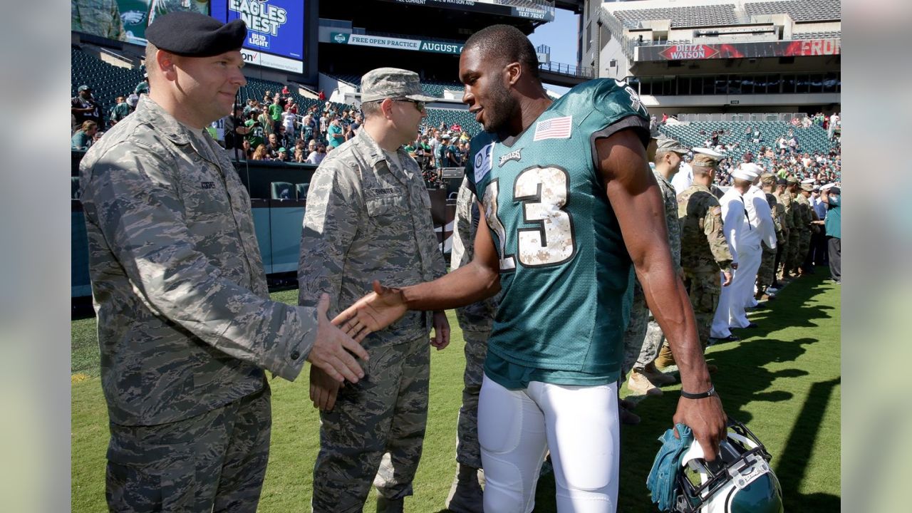 Eagles host military members during Sunday's training camp session.